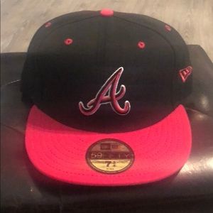 Atlanta Braves new era pink and black fitted hat